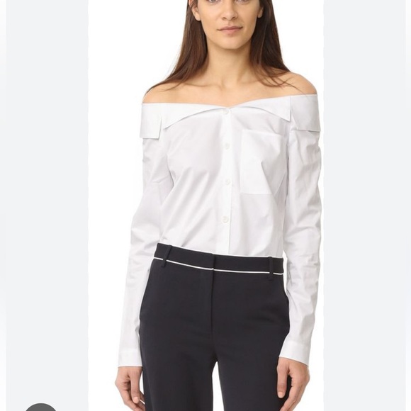 Tibi Notched Off shoulder white cotton blouse top, size US 4 - Picture 2 of 10